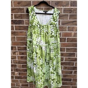 Dana Kay Womens 24W Green White Abstract Dot Sleeveless Empire Waist‎ Dress